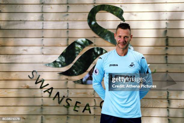 Erwin Mulder holds poses for a picture at the Swansea City Training at The Fairwood Training Ground on June 19, 2017 in Swansea, Wales.