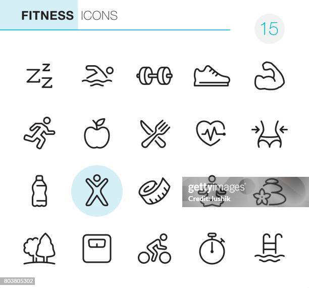 illustrazioni stock, clip art, cartoni animati e icone di tendenza di fitness e sport - icone pixel perfect - measuring tape