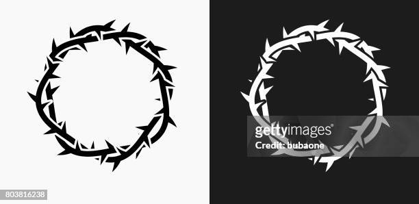 stockillustraties, clipart, cartoons en iconen met jezus christus thorn kroon pictogram op zwart-wit vector achtergronden - scherp