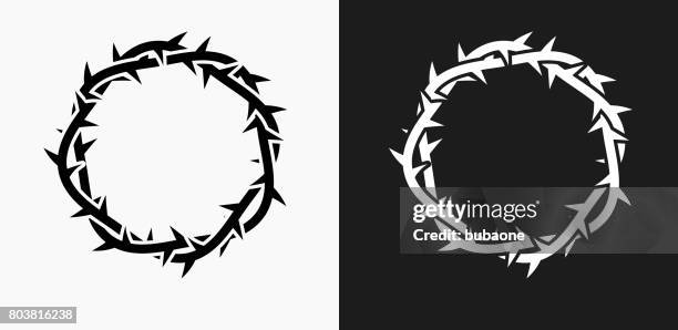 jesus christ thorn crown icon on black and white vector backgrounds - sharp stock illustrations