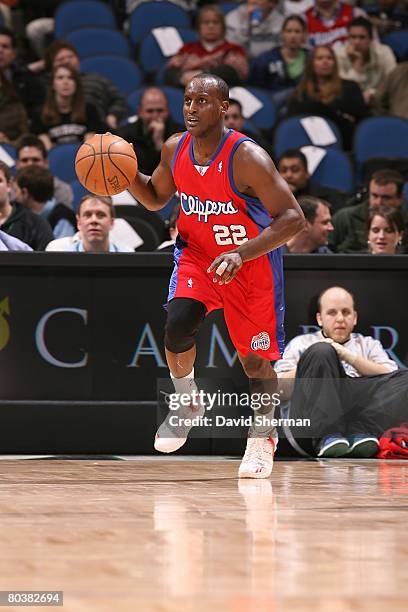 Brevin Knight of the Los Angeles Clippers moves the ball during the NBA game against the Minnesota Timberwolves on March 17, 2008 at the Target...