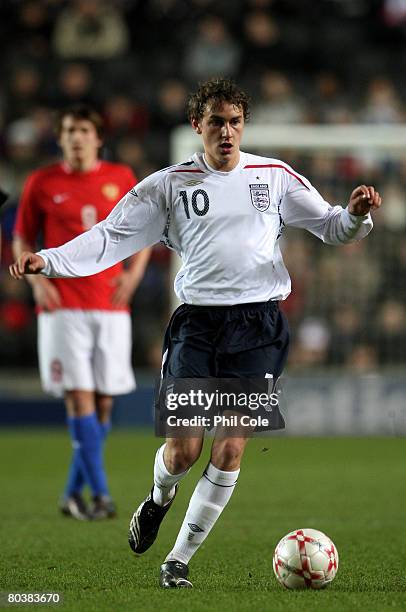Ed Upson of England during a International friendly Match between England U19 and Russia U19 at the Stadium:MK on March 25 in Milton Keynes, England.