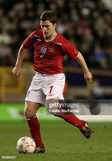 England player Craig Gardner passes the ball during the Under-21 International Friendly between England and Poland at Molineux on March 25, 2008 in...