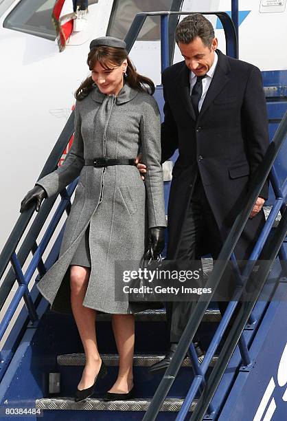 French President Nicolas Sarkozy and wife Carla Bruni-Sarkozy arrrive at Heathrow, on March 26, 2008 in London, England. President Nicolas Sarkozy...