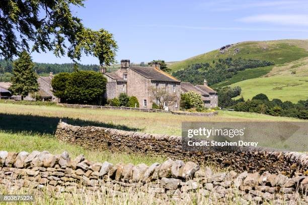 summer in the yorkshire dales - riddings, a typical stone farmhouse in wharfedale at bolton abbey, north yorkshire uk - wharfdale stock pictures, royalty-free photos & images