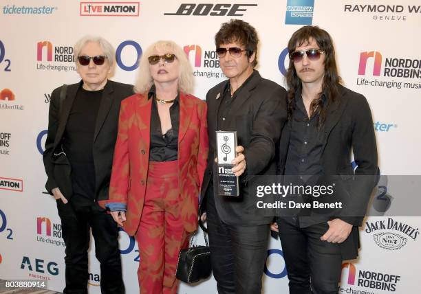 Chris Stein, Debbie Harry, Clem Burke and Matt Katz-Bohen of Blondie attend the Nordoff Robbins O2 Silver Clef Awards at The Grosvenor House Hotel on...