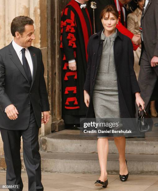 French President Nicolas Sarkozy and his wife Carla Bruni-Sarkozy depart after laying a wreath at the Tomb Of The Unknown Soldier at Westminster...