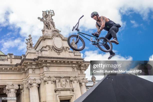 People make a BMX demonstration in front of the Grand Palais on June 24, 2017 in Paris, France. On 23 and 24 June, Paris is transformed into an...