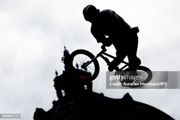 People make a BMX demonstration in front of the Grand Palais on June 24, 2017 in Paris, France. On 23 and 24 June, Paris is transformed into an...