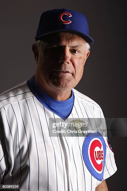 Manager Lou Piniella of the Chicago Cubs poses for a photo during Spring Training Photo Day on February 25, 2008 in Mesa, Arizona.