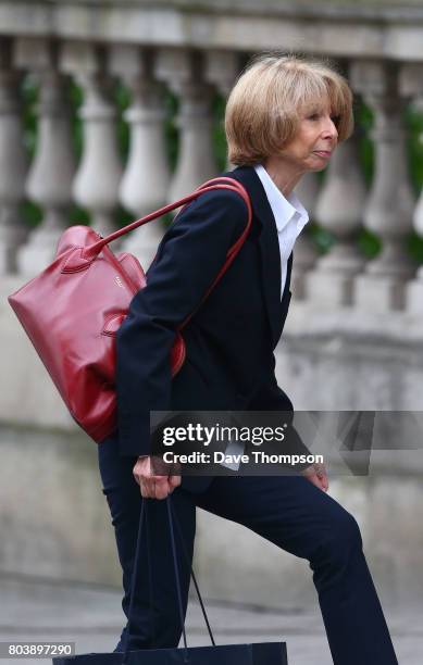 Coronation Street actor Helen Worth arrives for the funeral of Martyn Hett at Stockport Town Hall on June 30, 2017 in Stockport, England. 29 year old...