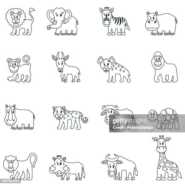 stockillustraties, clipart, cartoons en iconen met cartoon dierlijke pictogrammen - doodshoofdaapje