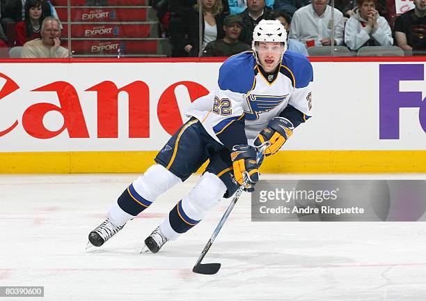 Brad Boyes of the St. Louis Blues skates against the Montreal Canadiens at the Bell Centre on March 18, 2008 in Montreal, Quebec, Canada.