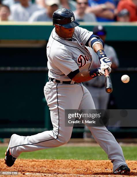 Designated hitter Gary Sheffield of the Detroit Tigers gets into a pitch against the Pittsburgh Pirates during the Grapefruit League Spring Training...