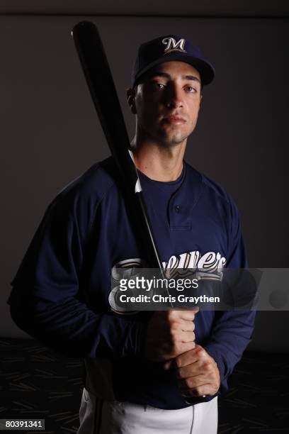 Ryan Braun poses for a photo during the Milwaukee Brewers Spring Training Photo Day at Maryvale Baseball Park on February 26, 2008 in Maryvale,...