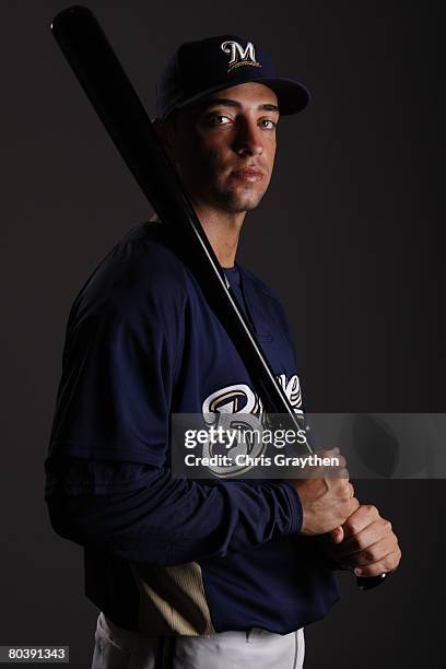 Ryan Braun poses for a photo during the Milwaukee Brewers Spring Training Photo Day at Maryvale Baseball Park on February 26, 2008 in Maryvale,...