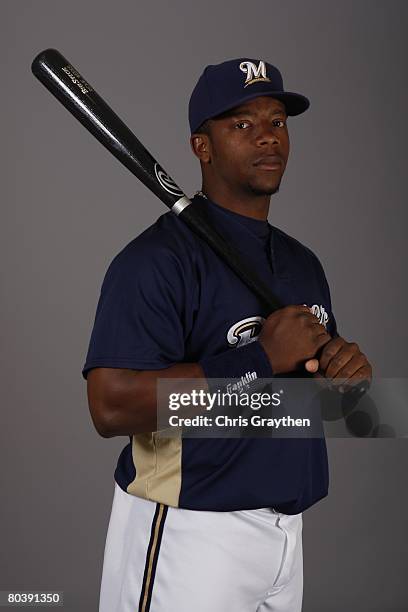 Rickie Weeks poses for a photo during the Milwaukee Brewers Spring Training Photo Day at Maryvale Baseball Park on February 26, 2008 in Maryvale,...