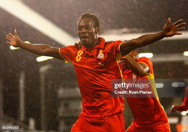 Michael Essien of Ghana celebrates after he scored his teams first goal during the International Friendly match between Ghana and Mexico at Craven...