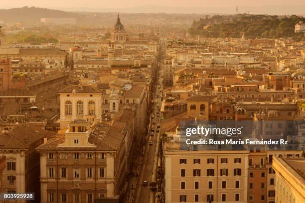 high angle view of roma, city from top of  monument victor emmanuel ii - views of rome the eternal city stock pictures, royalty-free photos & images