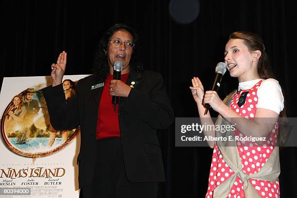 Actress Abigail Breslin attends a ceremony inducting her into the Girl Scouts of the USA held at 20th Century Fox Studios on March 26, 2008 in Los...