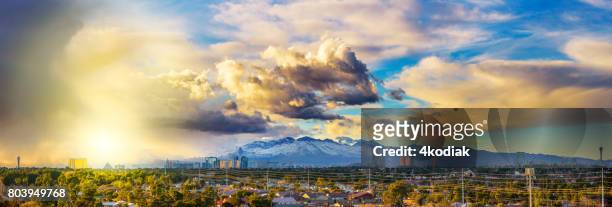 las vegas panorama with storm cloud in the evening - downtown las vegas stock pictures, royalty-free photos & images