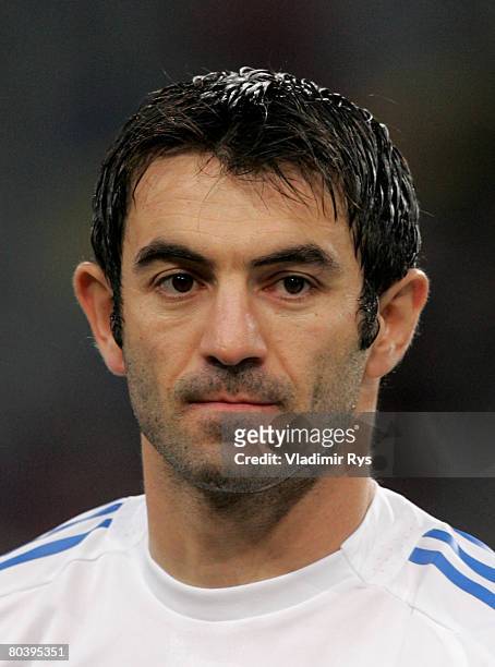 Georgios Karagounis of Greece looks on during the national anthems prior to the international friendly match between Portugal and Greece at the LTU...