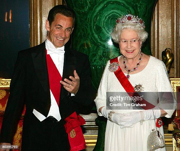Queen Elizabeth II hosts a State Banquet for President Nicolas Sarkozy at Windsor Castle on the first day of his State Visit on March 26, 2008 in...