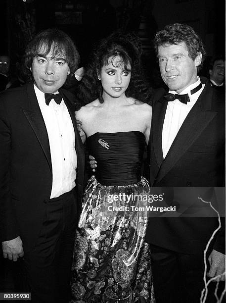 New York January 26 1988. Andrew Lloyd Webber, Sarah Brightman and Michael Crawford at opening night of "Phantom of the Opera", Beekman Theatre.