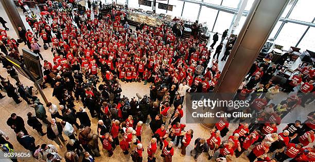 Flash mob protest descends upon Terminal 5 International Arrivals on March 27, 2008 in London, England. Terminal 5 opened to the public for its first...