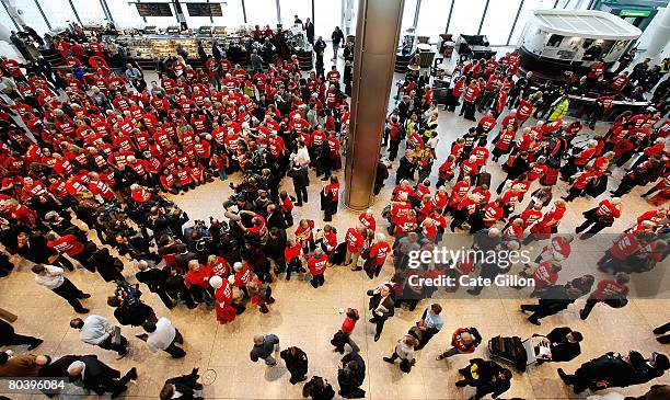 Flash mob protest descends upon Terminal 5 International Arrivals on March 27, 2008 in London, England. Terminal 5 opened to the public for its first...