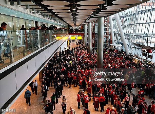 Flash mob protest descends upon Terminal 5 International Arrivals on March 27, 2008 in London, England. Terminal 5 opened to the public for its first...