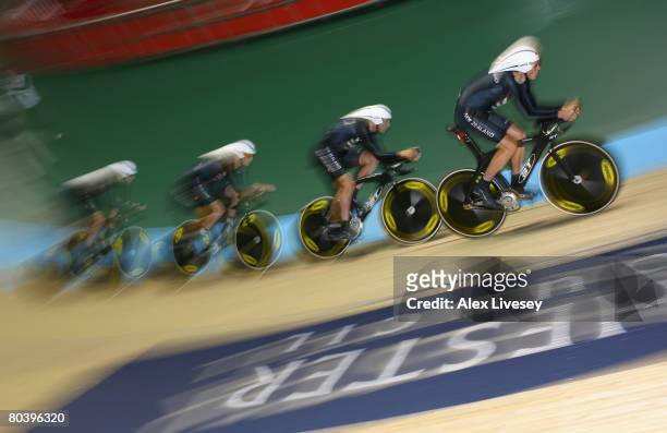 Sam Bewley, Westley Gough, Hayden Roulston and Marc Ryan of New Zealand in action during qualifying for the Men's Team Pursuit, during the UCI Track...