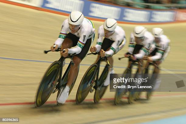 Jack Bobridge, Grame Brown, Mark Jamieson and Bradley McGee of Australia in action during qualifying for the Men's Team Pursuit, during the UCI Track...