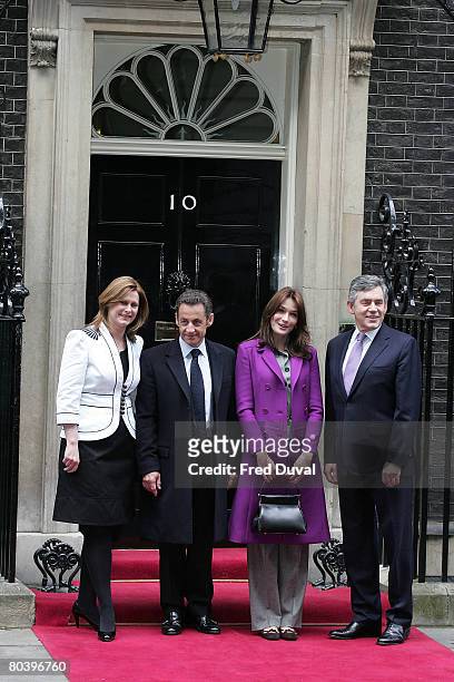 Sarah Brown, French President Nicolas Sarkozy, Carla Bruni-Sarkozy and British Prime Minister Gordon Brown meet at 10 Downing Street on the second...