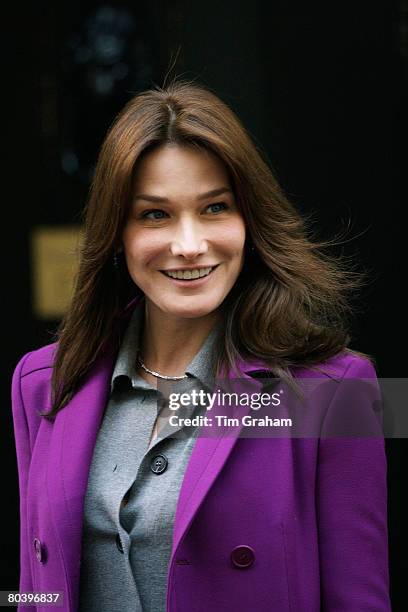 French President Sarkozy's wife, First Lady of France Madame Carla Bruni-Sarkozy visits the Prime Minister at Downing Street on the second day of her...