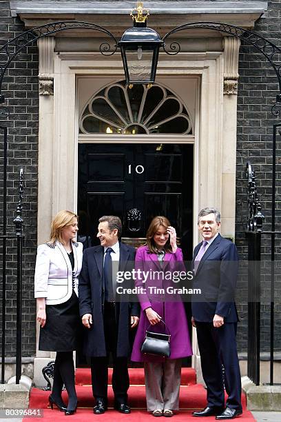 French President Nicolas Sarkozy and his wife, First Lady of France Madame Carla Bruni-Sarkozy visit Prime Minister Gordon Brown and his wife Sarah...