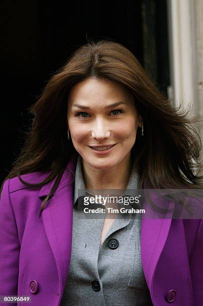 French President Sarkozy's wife, First Lady of France Madame Carla Bruni-Sarkozy visits the Prime Minister at Downing Street on the second day of her...