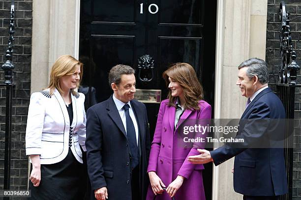 French President Nicolas Sarkozy and his wife, First Lady of France Madame Carla Bruni-Sarkozy visit Prime Minister Gordon Brown and his wife Sarah...