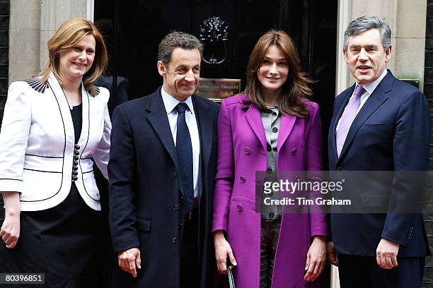 French President Nicolas Sarkozy and his wife, First Lady of France Madame Carla Bruni-Sarkozy visit Prime Minister Gordon Brown and his wife Sarah...