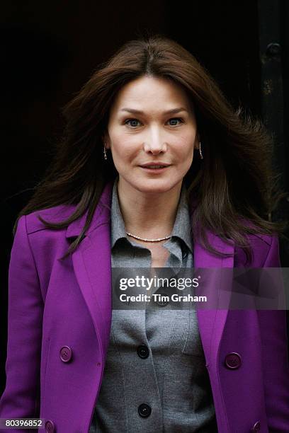 French President Sarkozy's wife, First Lady of France Madame Carla Bruni-Sarkozy visits the Prime Minister at Downing Street on the second day of her...