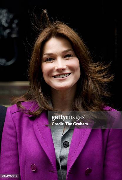 French President Sarkozy's wife, First Lady of France Madame Carla Bruni-Sarkozy visits the Prime Minister at Downing Street on the second day of her...