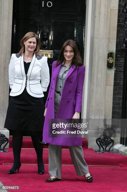 Sarah Brown and Carla Bruni-Sarkozy meet at 10 Downing Street on the second day of the French President's state visit to Great Britain on March 27,...