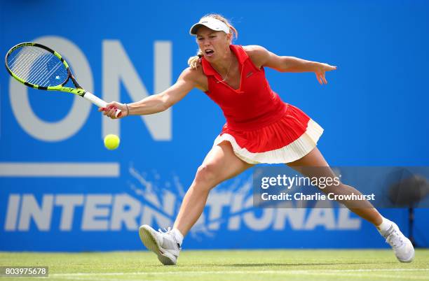 Caroline Wozniacki of Denmark in action during her women's semi final match against Heather Watson of Great Britain on day 6 of the Aegon...