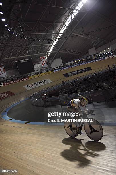 Colombia's Maria Luisa Calle Williams competes during the women's individual pursuit qualifying round in the UCI Track Cycling World Championships on...