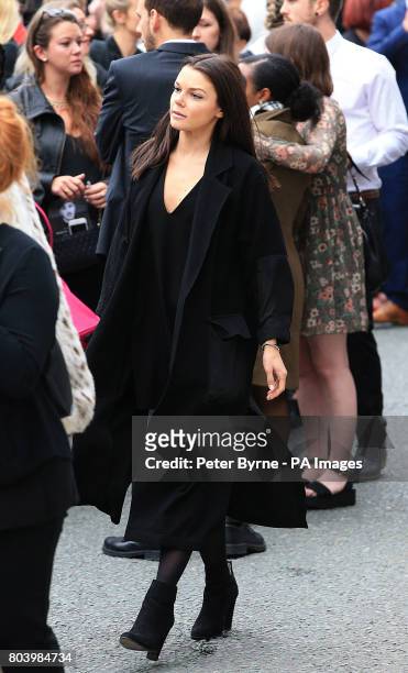 Faye Brookes who plays Kate Connor in Coronation Street leaves the funeral service of Martyn Hett, who was killed in the Manchester Arena bombing, at...