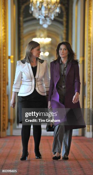 French First Lady, Carla Bruni-Sarkozy joins the British Prime Minister's wife, Sarah Brown, for lunch at Lancaster House on the second day of her...