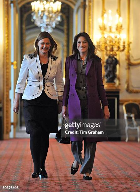 French First Lady, Carla Bruni-Sarkozy joins the British Prime Minister's wife, Sarah Brown, for lunch at Lancaster House on the second day of her...