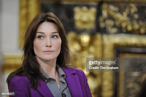 French First Lady, Carla Bruni-Sarkozy joins the British Prime Minister's wife, Sarah Brown, for lunch at Lancaster House on the second day of her...