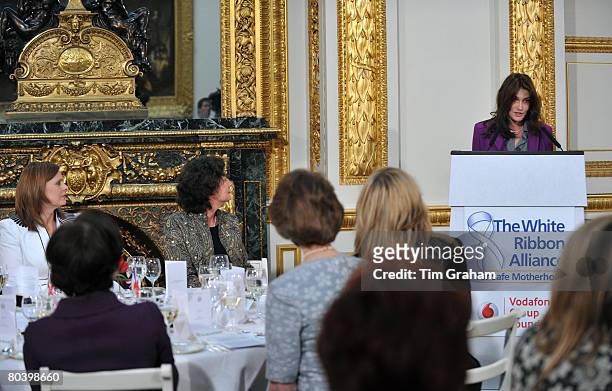 French First Lady, Carla Bruni-Sarkozy joins the British Prime Minister's wife, Sarah Brown , for lunch and gives a speech for the White Ribbon...