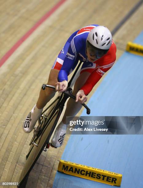 Wendy Houvenaghel of Great Britain in action during the Women's Individual Pursuit qualifying during the UCI Track Cycling World Championships at the...